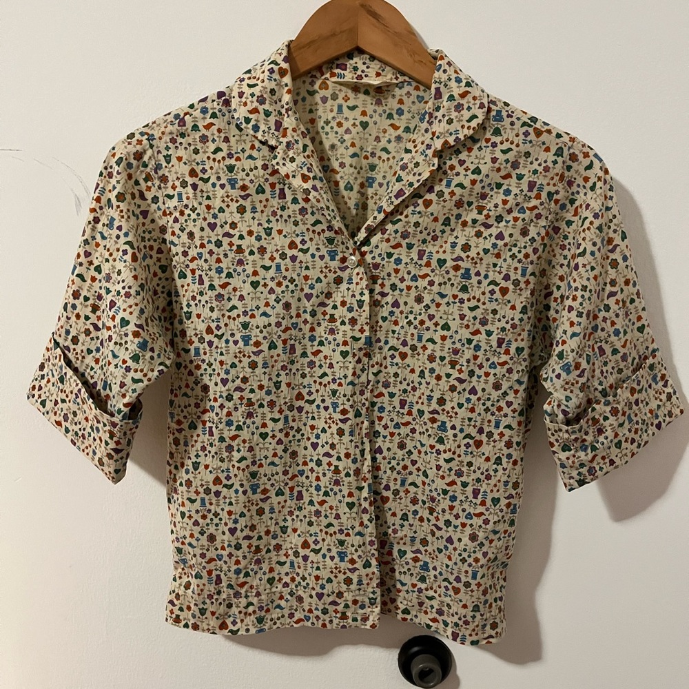 Vintage 50’s Cotton Button Down Lady Arrow Unique Folk Pattern